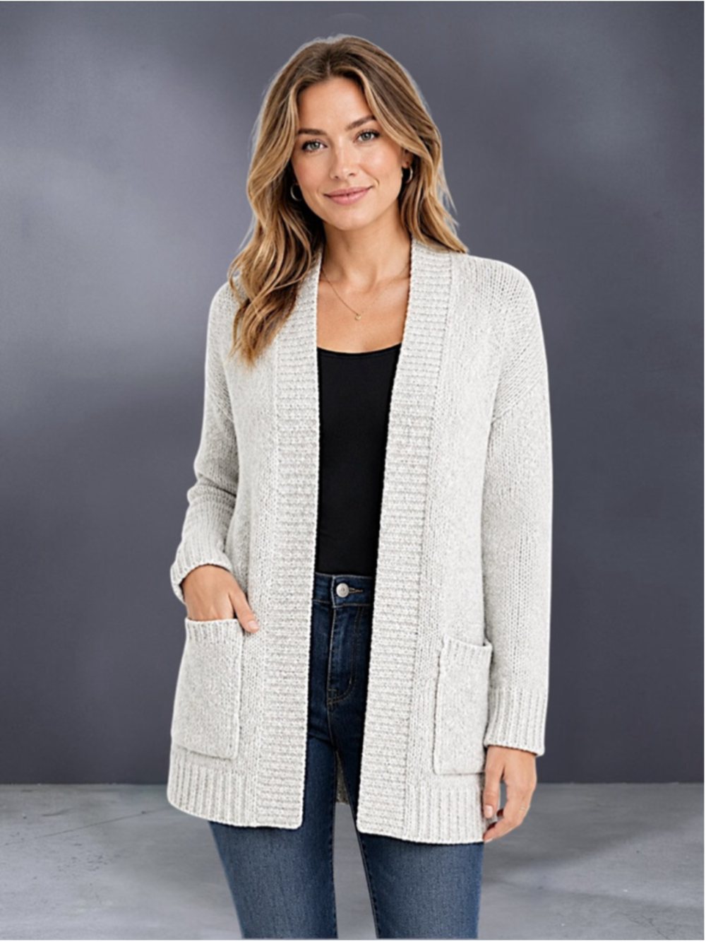 Forever 1 Textured Sherpa Chunky Knit Open Front Duster Cardigan – Size S